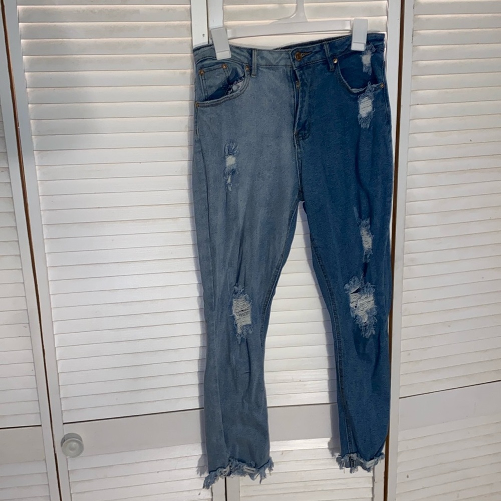 Women’s juniors fashion two colored ripped jeans